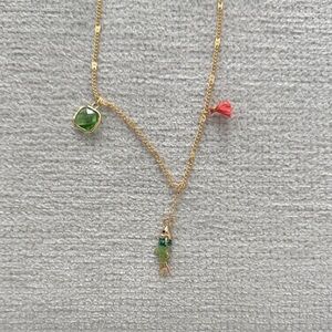 Chic Gold Necklace with Green and Red Accents